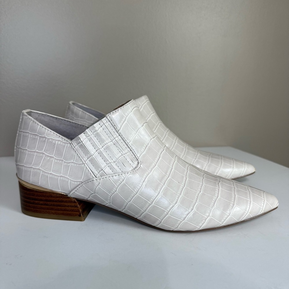 Steve Madden Arizona Croc Faux Leather Pointed Toe Western Shooties Cream 8.5